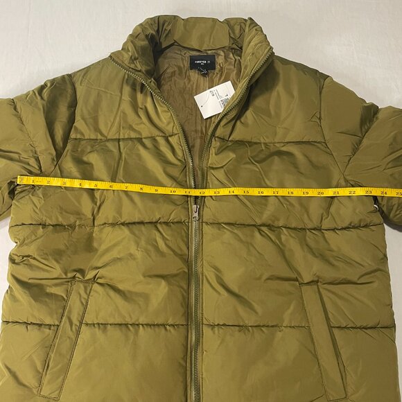 Unisex Olive Green Puffer Jacket –Lightweight Quilted Zip-Up – Forever 21 Size L - Picture 5 of 8